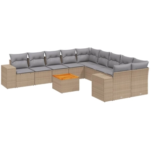 vidaXL Salon de jardin 11 pcs avec coussins beige résine tressée pas cher