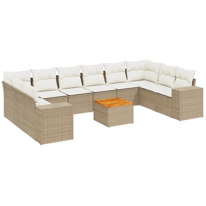 vidaXL Salon de jardin 11 pcs avec coussins beige résine tressée pas cher