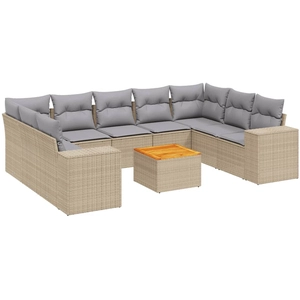 vidaXL Salon de jardin avec coussins 10 pcs beige résine tressée pas cher