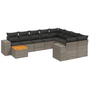 vidaXL Salon de jardin avec coussins 10 pcs gris résine tressée pas cher