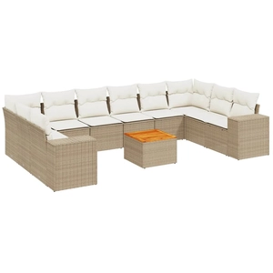 vidaXL Salon de jardin 11 pcs avec coussins beige résine tressée pas cher