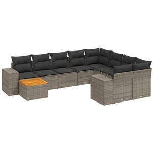 vidaXL Salon de jardin avec coussins 10 pcs gris résine tressée pas cher
