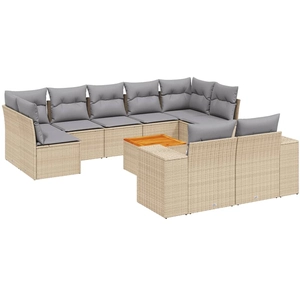 vidaXL Salon de jardin avec coussins 10 pcs beige résine tressée pas cher