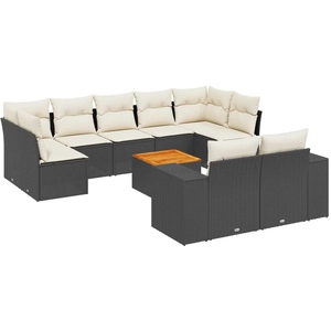 vidaXL Salon de jardin 10 pcs avec coussins noir résine tressée pas cher