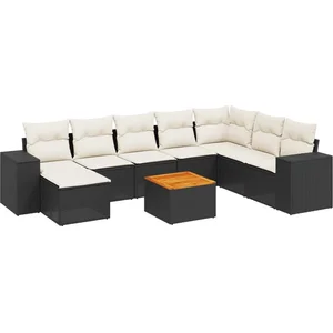 vidaXL Salon de jardin 9 pcs avec coussins noir résine tressée pas cher