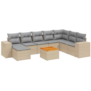 vidaXL Salon de jardin avec coussins 9 pcs beige résine tressée pas cher