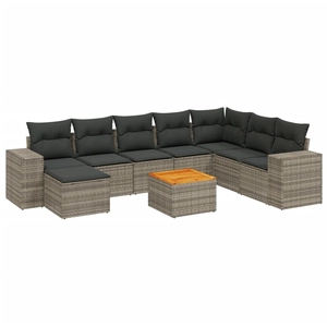 vidaXL Salon de jardin 9 pcs avec coussins gris résine tressée pas cher