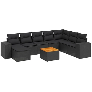 vidaXL Salon de jardin 9 pcs avec coussins noir résine tressée pas cher