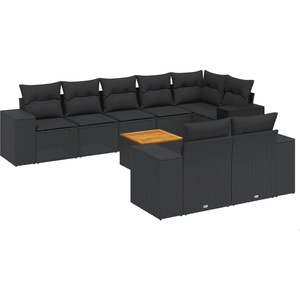 vidaXL Salon de jardin 9 pcs avec coussins noir résine tressée pas cher