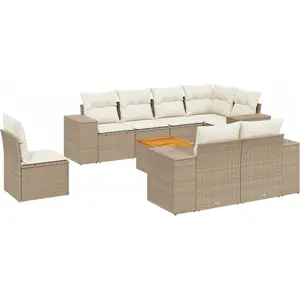 vidaXL Salon de jardin avec coussins 9 pcs beige résine tressée pas cher