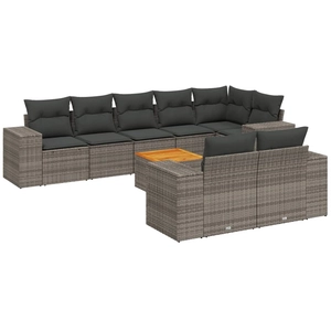vidaXL Salon de jardin 9 pcs avec coussins gris résine tressée pas cher