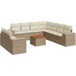 vidaXL Salon de jardin avec coussins 10 pcs beige résine tressée pas cher