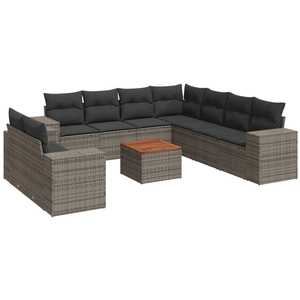 vidaXL Salon de jardin avec coussins 10 pcs gris résine tressée pas cher