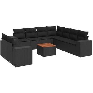 vidaXL Salon de jardin 10 pcs avec coussins noir résine tressée pas cher