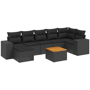 vidaXL Salon de jardin 8 pcs avec coussins noir résine tressée pas cher