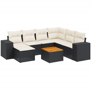 vidaXL Salon de jardin 8 pcs avec coussins noir résine tressée pas cher