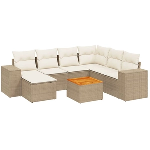 vidaXL Salon de jardin avec coussins 8 pcs beige résine tressée pas cher