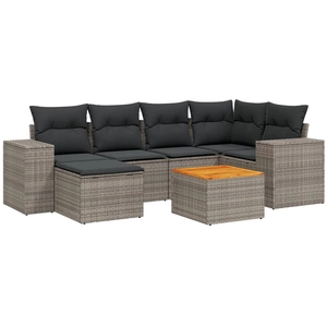 vidaXL Salon de jardin avec coussins 7 pcs gris résine tressée pas cher
