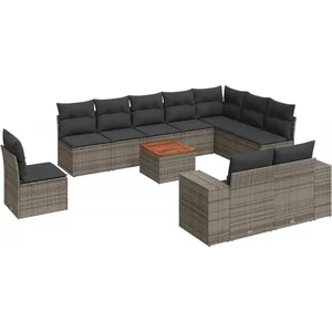 vidaXL Salon de jardin 11 pcs avec coussins gris résine tressée pas cher
