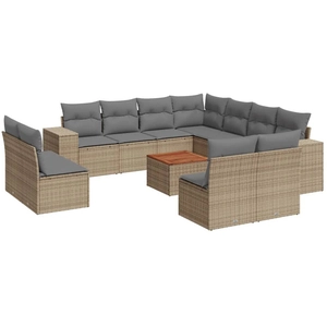 vidaXL Salon de jardin avec coussins 12 pcs beige résine tressée pas cher