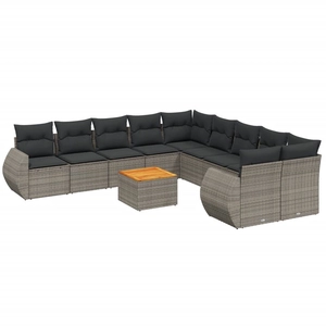 vidaXL Salon de jardin 11 pcs avec coussins gris résine tressée pas cher