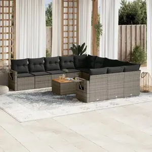 vidaXL Salon de jardin avec coussins 12 pcs gris résine tressée pas cher