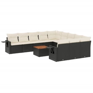 vidaXL Salon de jardin 12 pcs avec coussins noir résine tressée pas cher
