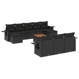 vidaXL Salon de jardin 11 pcs avec coussins noir résine tressée pas cher