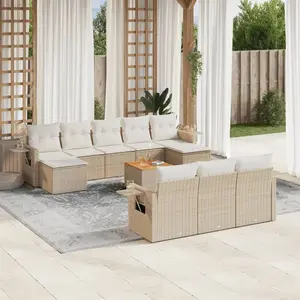vidaXL Salon de jardin 11 pcs avec coussins beige résine tressée pas cher