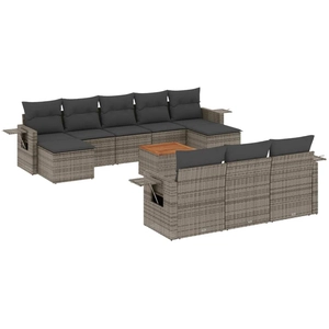 vidaXL Salon de jardin 11 pcs avec coussins gris résine tressée pas cher