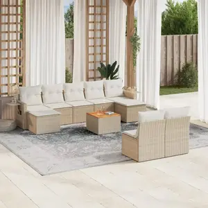 vidaXL Salon de jardin avec coussins 10 pcs beige résine tressée pas cher