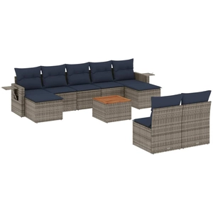 vidaXL Salon de jardin avec coussins 10 pcs gris résine tressée pas cher