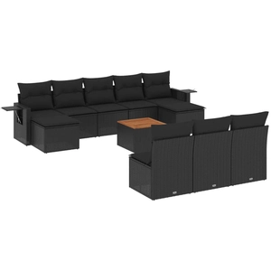 vidaXL Salon de jardin 11 pcs avec coussins noir résine tressée pas cher