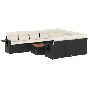 vidaXL Salon de jardin 11 pcs avec coussins noir résine tressée pas cher