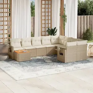 vidaXL Salon de jardin avec coussins 10 pcs beige résine tressée pas cher