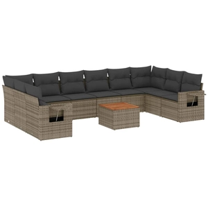 vidaXL Salon de jardin 11 pcs avec coussins gris résine tressée pas cher