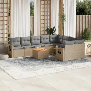 vidaXL Salon de jardin et coussins 10 pcs mélange beige résine tressée pas cher
