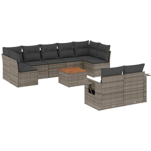 vidaXL Salon de jardin avec coussins 10 pcs gris résine tressée pas cher