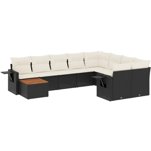 vidaXL Salon de jardin 10 pcs avec coussins noir résine tressée pas cher