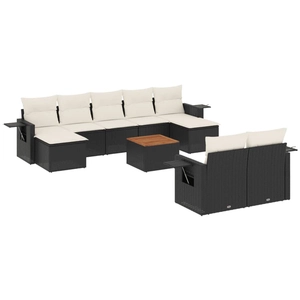 vidaXL Salon de jardin 10 pcs avec coussins noir résine tressée pas cher