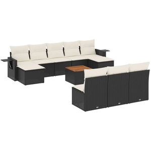 vidaXL Salon de jardin 11 pcs avec coussins noir résine tressée pas cher