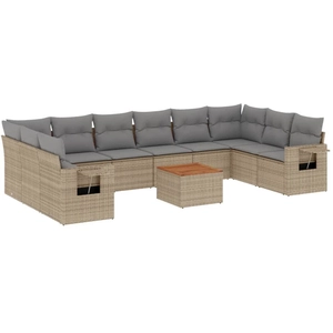 vidaXL Salon de jardin et coussins 11 pcs mélange beige résine tressée pas cher