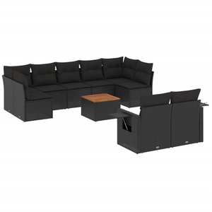 vidaXL Salon de jardin 10 pcs avec coussins noir résine tressée pas cher