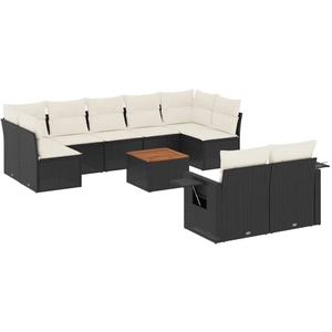 vidaXL Salon de jardin 10 pcs avec coussins noir résine tressée pas cher