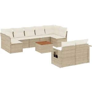 vidaXL Salon de jardin avec coussins 10 pcs beige résine tressée pas cher