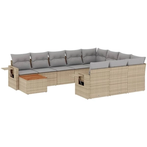 vidaXL Salon de jardin et coussins 11 pcs mélange beige résine tressée pas cher