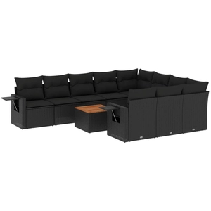 vidaXL Salon de jardin 11 pcs avec coussins noir résine tressée pas cher