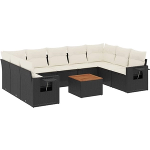 vidaXL Salon de jardin 10 pcs avec coussins noir résine tressée pas cher