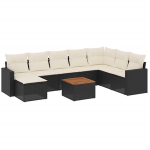 vidaXL Salon de jardin 9 pcs avec coussins noir résine tressée pas cher