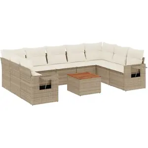 vidaXL Salon de jardin avec coussins 10 pcs beige résine tressée pas cher